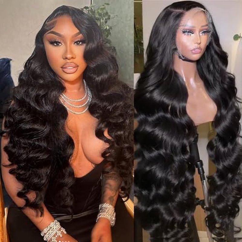 SIFULAN 13x4 Body Wave Lace Front Wig Human Hair 180% Density HD Transparent Lace Front Wig Pre Plucked Body Wave Frontal Wigs Human Hair for Black Women 28 inch Glueless Wig Natural Color