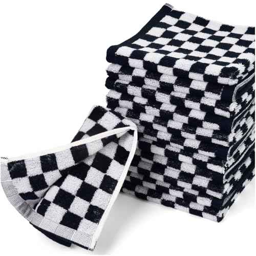 Jacquotha Washcloths 12 Pack in Black and White, Checkered Wash Cloth Set, 13¡± x 13¡±