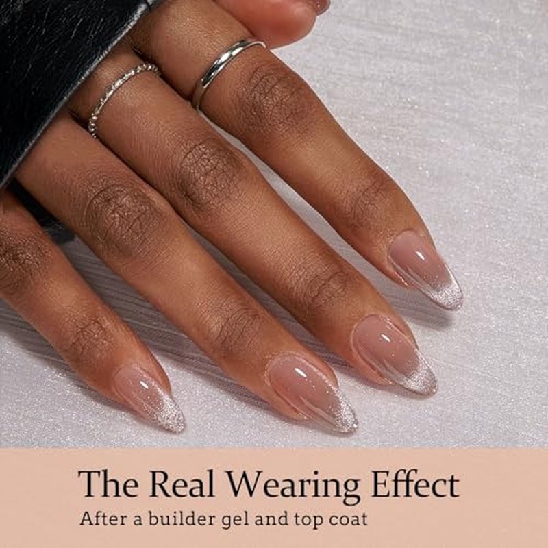 BTArtboxnails X-coat Tips Cat Eye Nails - French Tip Press On Nails, Medium Almond Soft Gel Nail Tips, Soak Off Acrylic Fake Nail Extensions