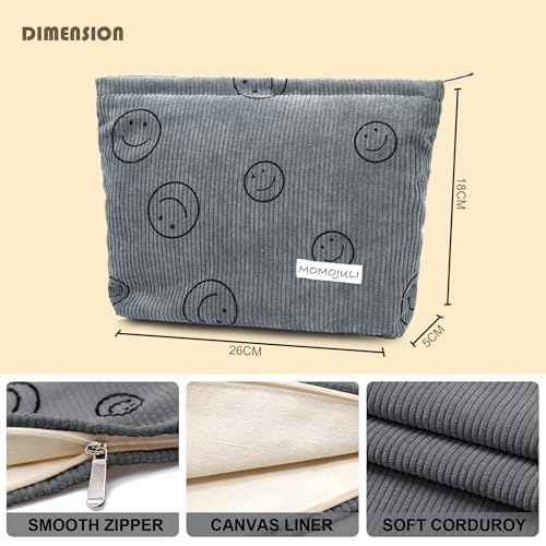 Corduroy Makeup Bag Cosmestic Bag Large Capacity Ladies Women Aesthetic Make Up Organizer Accessories Zipper Pouch Purse Grey