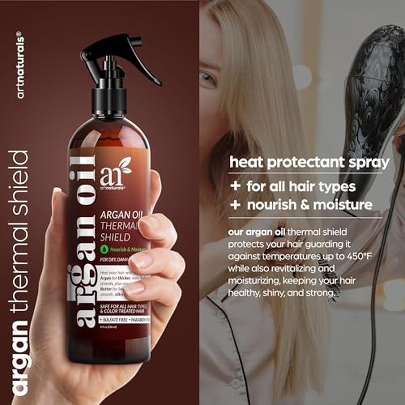 Artnaturals Thermal Hair Protector Spray - (8 Fl Oz / 236ml) - Heat Protectant Spray against Flat Iron Heat - Argan Oil Preventing Damage, Breakage and Split Ends - Sulfate Free (ANHA-0801)