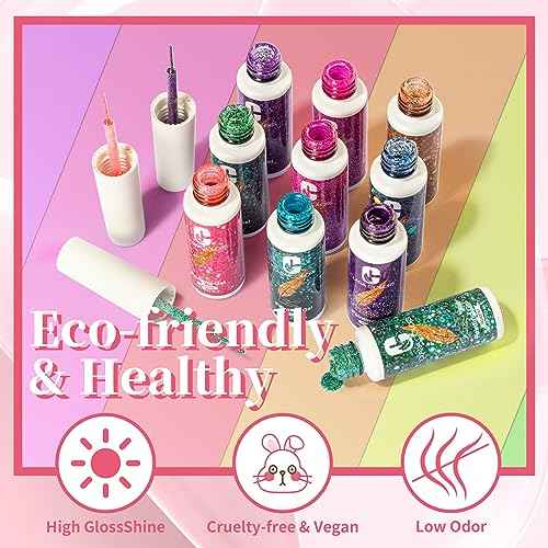 Clara Colors Glitter Gel Polish Set for Winter, 20 Color Nail Art Set - Red, Yellow Gel Polish for Swirl, French Tip Painting Designs - Built-In Nail Art Brush