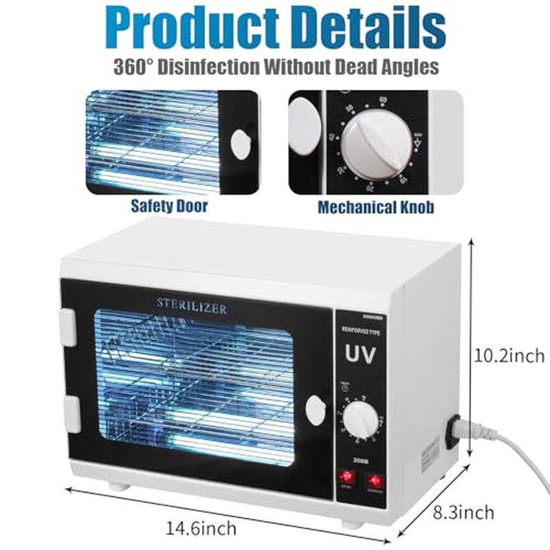 [?? ?????????????????????? ????????????] 12L Extra-Large Box UV Light Nail Tool Cleaning Machine, Dual UVC Lamps System Cabinet with Timer Setting for Salon, Spa, Beauty and Barber