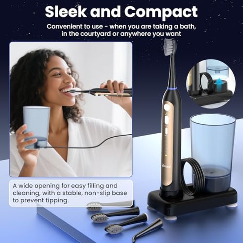 Water Flosser & Ultrasonic Electric Toothbrush Combo, 3-Mode Flossing Toothbrush with 5 Adjustable Speeds for Deep Clean, Wireless Fast Charge & 30-Day Portable Power for Travel Kit, Gift (Black)