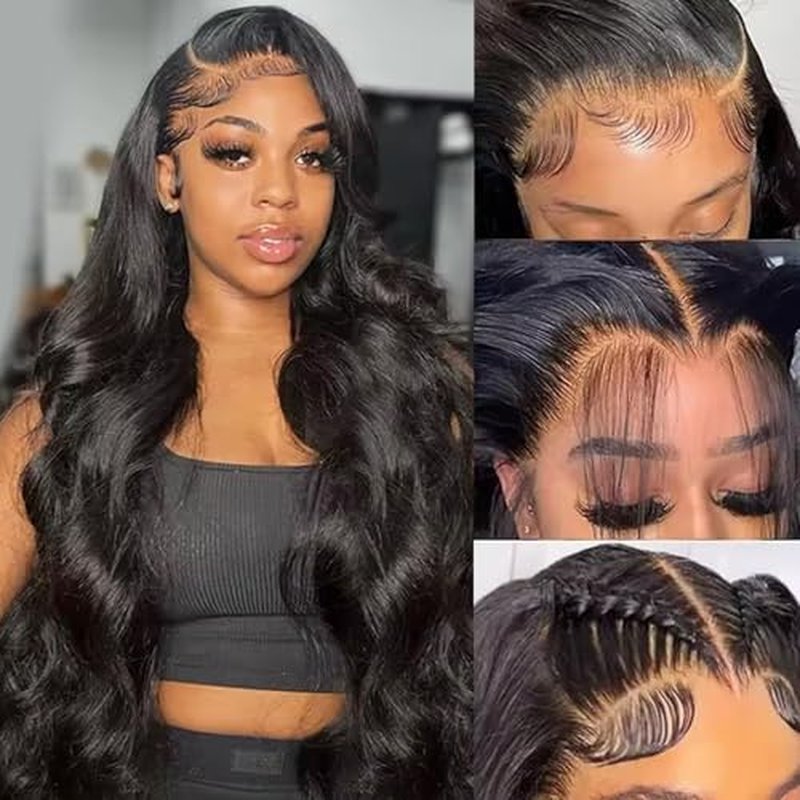 13x6 Body Wave Lace Front Wigs Human Hair Pre Plucked 220% Density HD Transparent Lace Frontal Wigs Human Hair Lace Front Wigs for Women With Baby Hair Wig (Black, 18 Inch)
