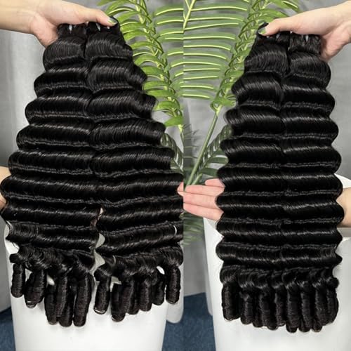 15A Burmese Deep Wave Bundles Human Hair 14 Inch 1 Bundle Tangle Free Unprocessed Brazilian Virgin Hair Weft with Spiral Curly End for Women Deep Wave Human Hair Weft Extensions