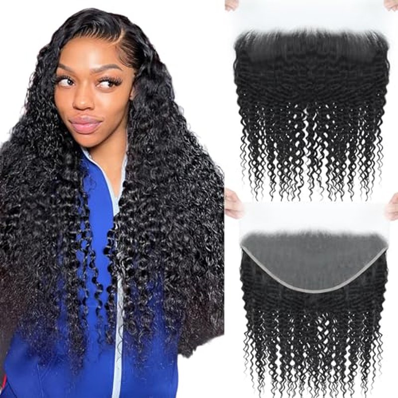 13x6 Lace Frontal Deep Wave Regular HD Lace 18 Inch 200% Density 100% Brazilian Virgin Human Hair Frontal Free Part Natural Black Color