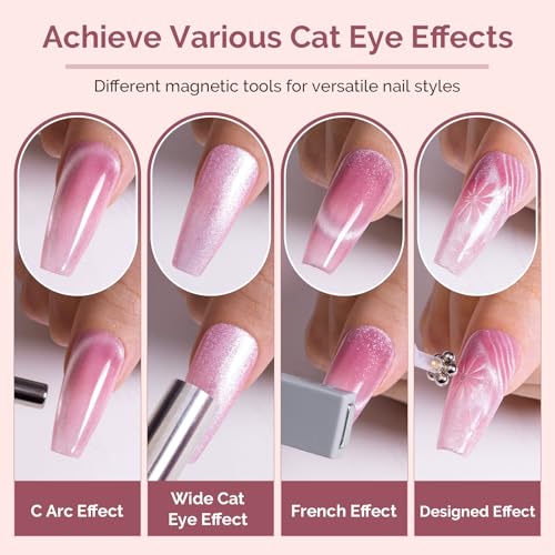 MelodySusie Nail Magnet Set 12PCS, Cat Eye Gel Nail Polish Magnets, Square Round Double Ended Magnet Stick, Cat Eye Magnet for Nails, Strong Magnetic Nail Polish Magnets Nail Design Tools