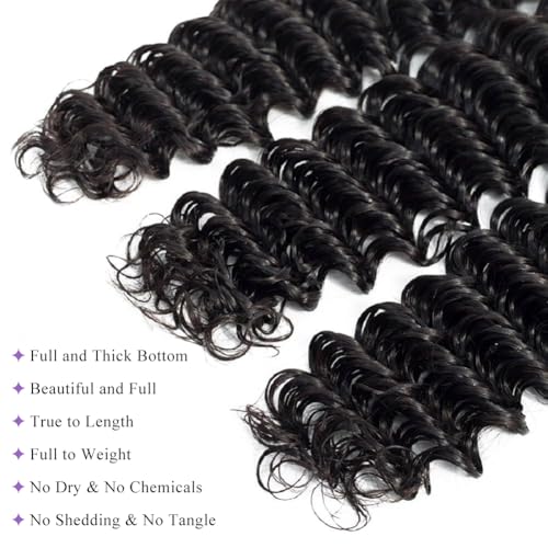 Deep Wave Bundles Human Hair 26" 12A Brazilian Virgin Human Hair Single Bundle 100% Unprocessed Deep Wave Bundles Double Weft Deep Curly Weave for Black Women Natural Black Water Wave Bundle