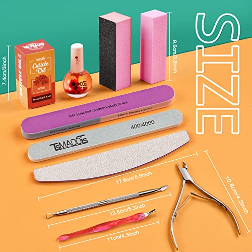 TsMADDTs Manicure Tools Kit Nail Care Kit with 3PCS Files, 2PCS Buffer Blocks, 2PCS Polishing Buffers, Cuticle Nipper, Pusher and Cuticle Oil