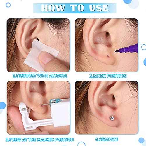 Chumia 24 Pieces Self Ear Piercing Tool Disposable Kit Household Ear Piercing Tools Safety Portable Nose Tools with 24 Pieces Crystal Earring Studs