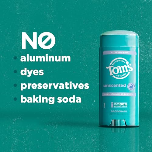 Tom¡¯s of Maine Unscented Aluminum Free Natural Deodorant For Women & Men | Goes on Clear | Odor & Wetness Protection | Naturally Derived and Moisture-Locking Ingredients | 3.25 oz (2 Pack)