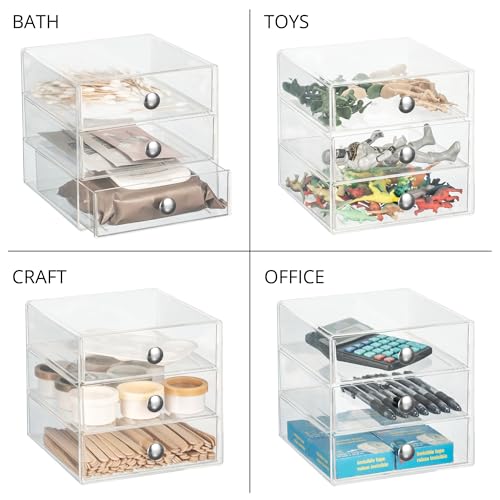 iDesign Stackable 3-Drawer Makeup Organizer for Bathroom or Vanity Storage - Set of 2 - Clear