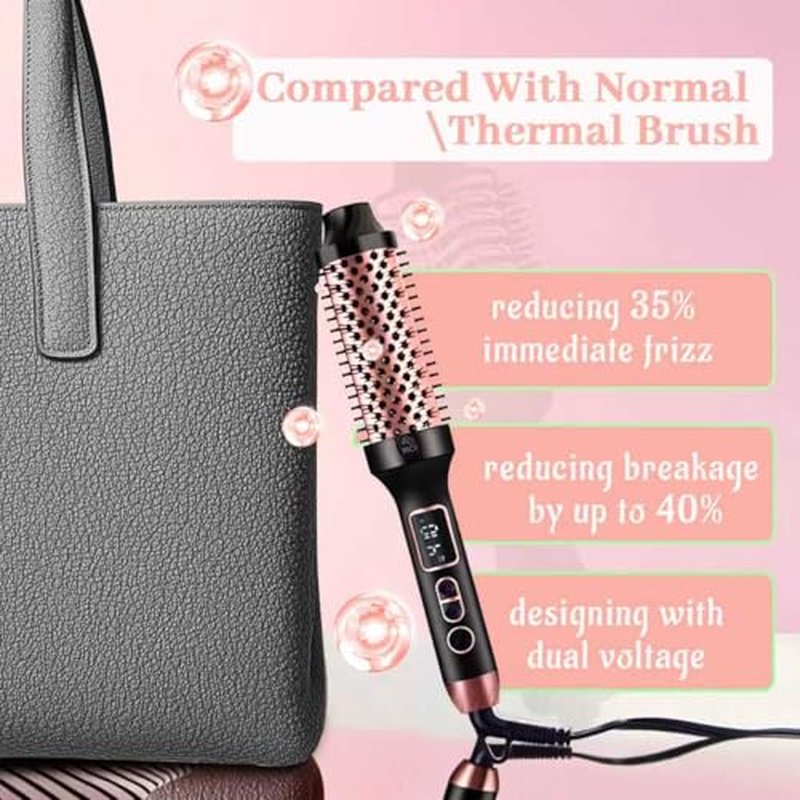 Upgraded Infrared Bounce Brush, Heated Thermal Round Brush with 5 Heat Settings & LED Display, 1.5 Inch lonic for Hair Straightener & Curling Wand, Dual Voltage, Blowout Look, Gifts for Women