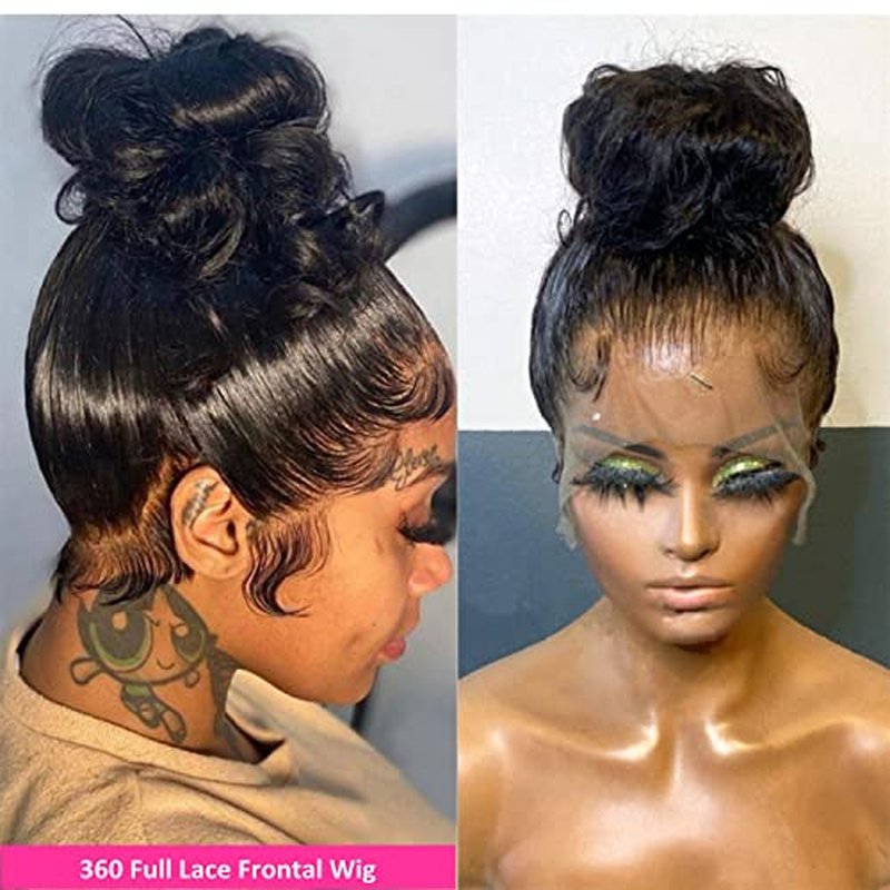 360 Full Lace Frontal Wigs Human Hair Body Wave Pre Plucked with Baby Hair Natural Hairline HD Lace Front Wig (22 Inch)