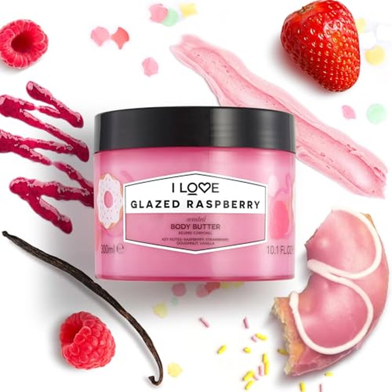 I LOVE Glazed Raspberry Scented Body Butter - Hydrating Body Butter for Dry Skin - Vitamin E and Aloe Vera - Shea Butter and Coconut Oil - 11.6 oz