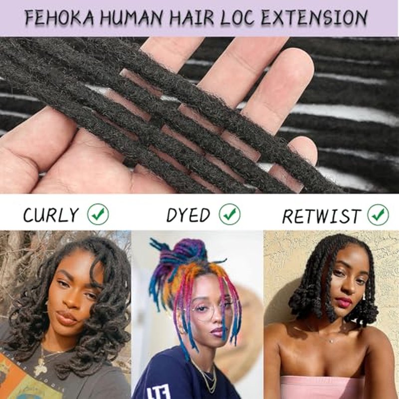 0.4cm 18 Inch Human Hair Dreadlock Extensions 30 Strands Loc Extensions Real Human Hair Natural Black for Women Men Kids Full Handmade Permanent Human Hair Locs Can Be Dyed and Bleached