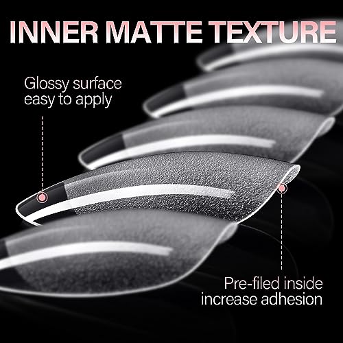 AILLSA Short Almond Nail Tips Pre-Shaped Acrylic Nail Tips Half Matte Full Cover Nails Tips Clear Gelly Press on Flase Tip Nail for Extension Nail Manicure Home DIY 240PCS 15Sizes