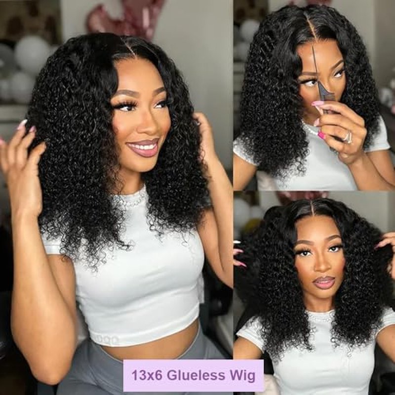 SUPERNOVA Curly Human Hair Wig Ready to Wear Glueless Kinky Curly 13x6 HD Lace Front Wigs Human Hair 14Inch 180 Density Virgin Human Hair Pre Plucked Pre Cut Bleached Knots for Women