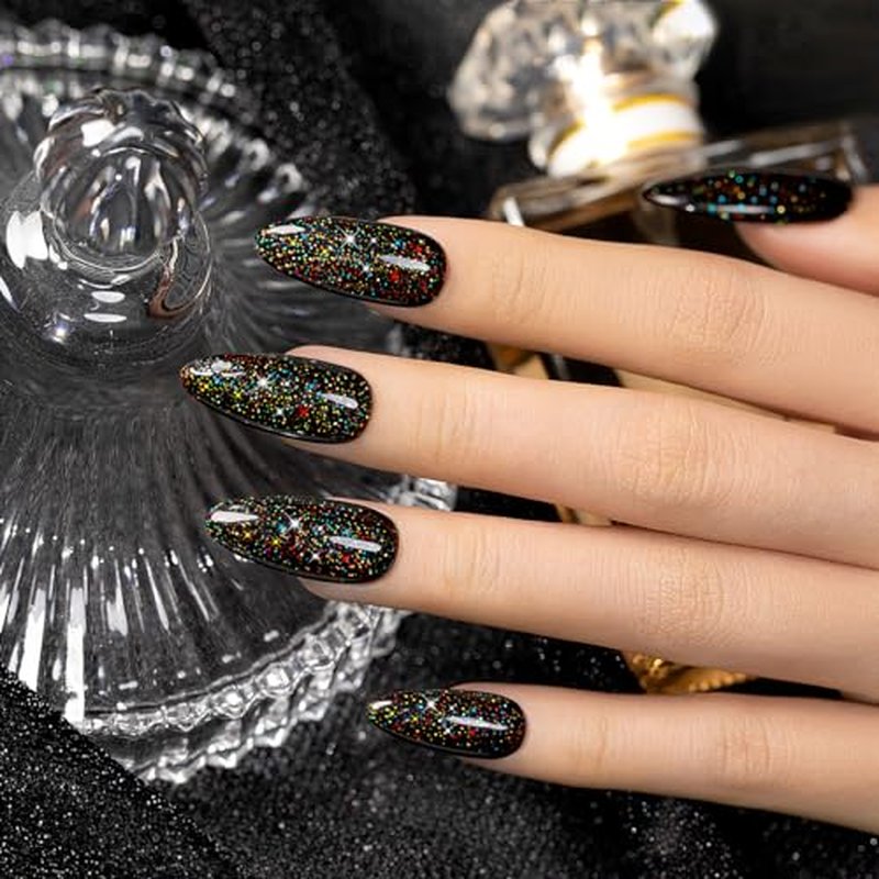 RARJSM Gel Nail Polish Black Glitter Sparkly Chunky Iridescent Rainbow Shimmer Pigments Nail Gel Polish Soak off Led UV Curing Required for Nail Art Salon Manicure 15ml Fall Winter Christmas