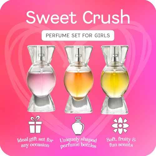 Sweet Crush Perfume Set for Teen Girls, Body Spray Perfume for Kids, Girls 10-12 & Teens, Fashion Collection Girl Gift Set, 3 Candy-Shaped Perfumes
