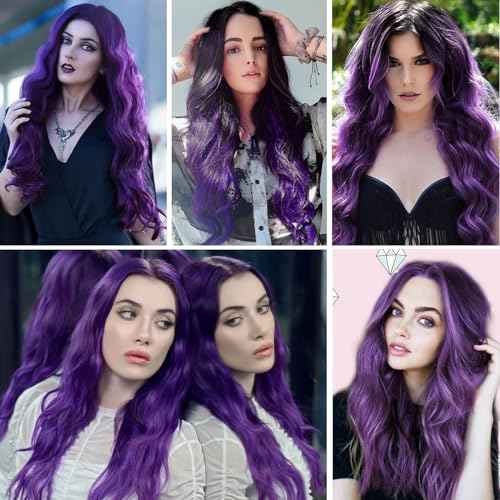 Purple Wigs for Women Lace Front Dark Purple Wig Middle Part Long Curly Wavy Wig,Synthetic Heat Resistant Hait for Daily Cosplay Party Holiday