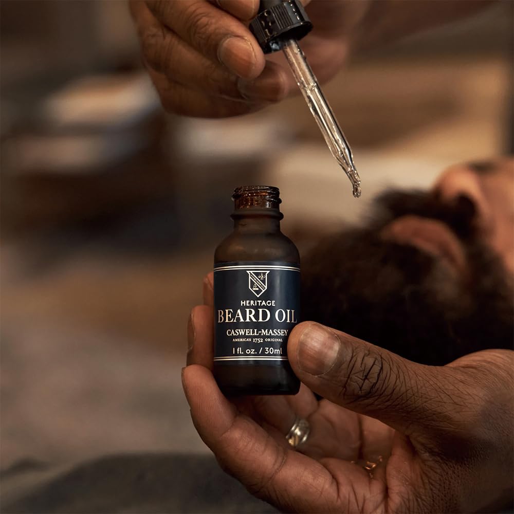 Caswell-Massey Face and Beard Oil for Men, Relieves Skin Sensitivity and Restores Moisture, Natural Beard Oil with Refreshing Scent, Made in USA, 1 Fl Oz