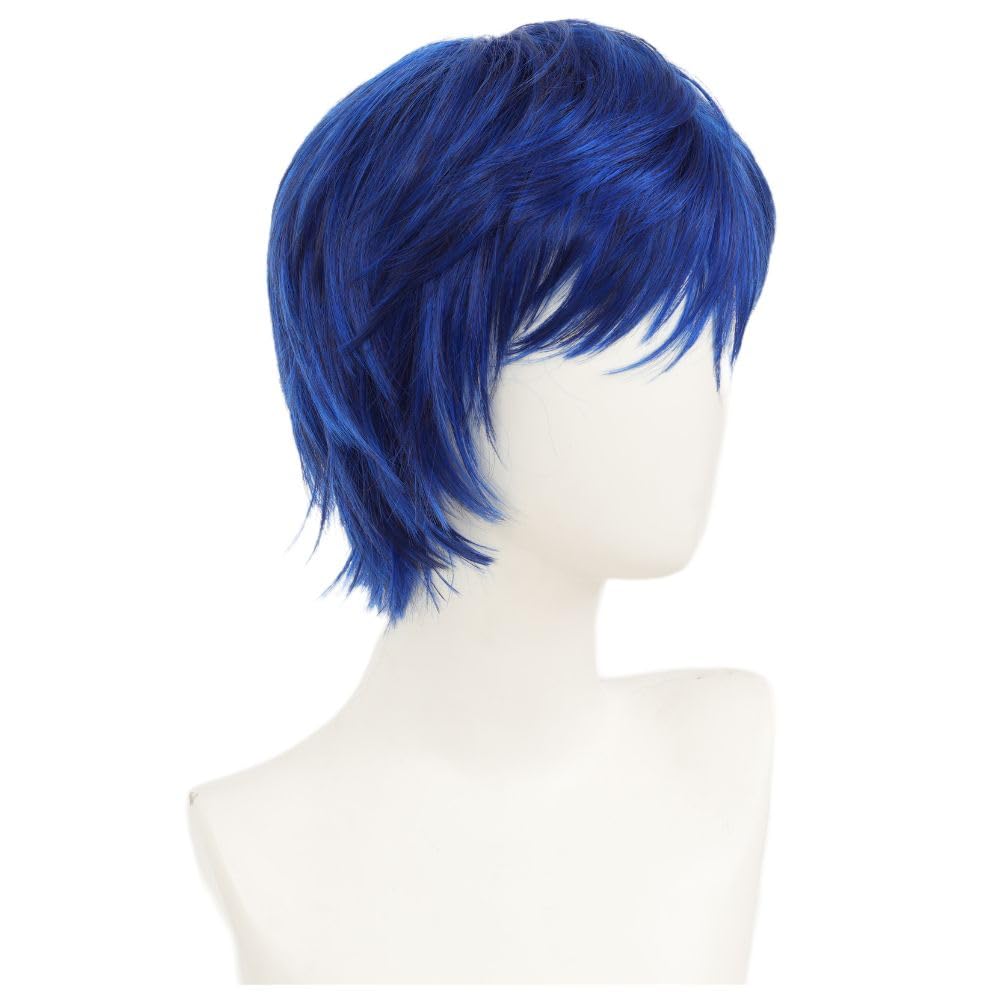 Siudus Blue Anime Wig Navy Short Straight Cosplay Hair Wigs Layered Synthetic Fibre Wig for Party Costume Halloween Unisex Use