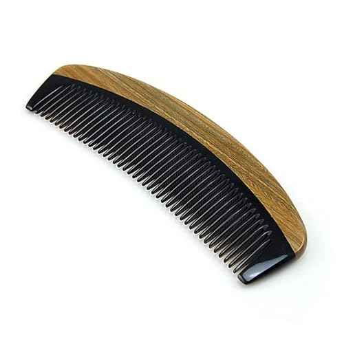 Natural Ox Horn Pocket Hair Comb, 100% Handmade Premium Quality Anti-Static Comb Without Handle - Buffalo Horn Oval Fine Tooth, Green Sandalwood