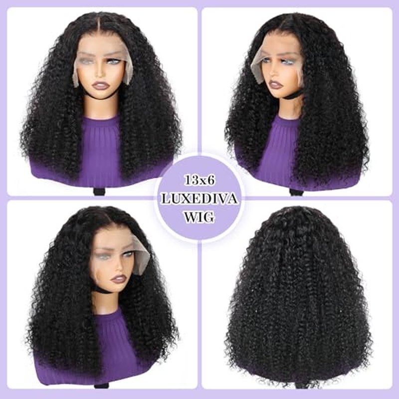 Kinky Curly Lace Front Wigs, 18 Inch 13x6 HD Lace Frontal Black Curly Wig for Women, 12A 180% Density Pre Plucked with Baby Hair Afro Human Hair Wigs