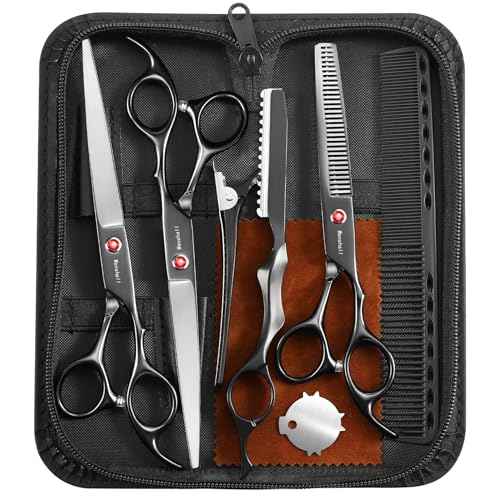 Professional Hair Cutting Scissors Multifunctional 7.8 inch Straight / 7.0 inch Thinnin Shears Tools for Mother Father Friends' Christmas Gift, Black