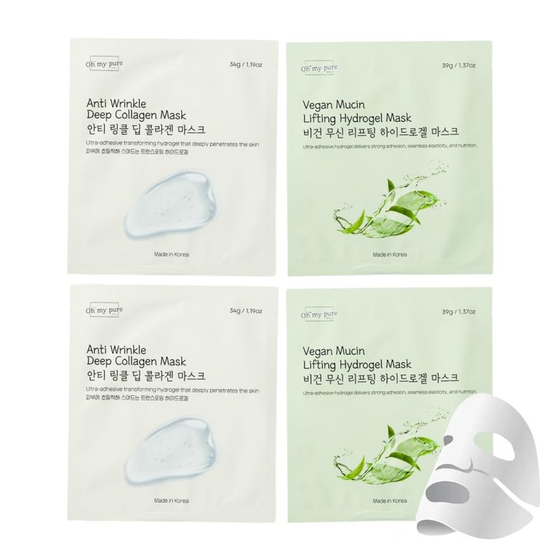 Oh My Pure Hydrogel Collagen Korean Face Mask 5+5 EA Luxury Skin Care (AntiWrinkle, Vegan Mucin) (Variety 10)