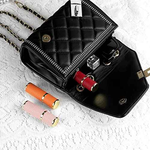 LUEXBOX 3 Pack Portable Perfume Bottle for Travel, Mini Refillable Perfume Dispenser, 5ml Faux Leather Leak Proof Perfume Atomizers Bottles Sprayer for Pocket Perfume (Red, Pink, Orange)