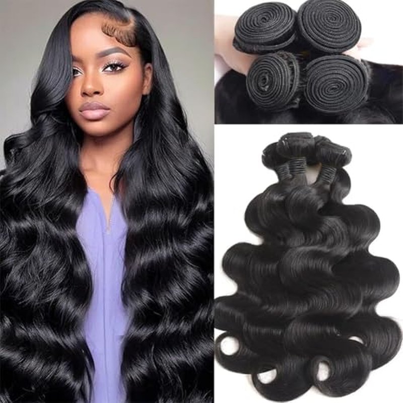 12A Human Hair Bundles Body Wave Human Hair Bundles 100% Unprocessed Brazilian Virgin Human Hair Extensions 14 16 18 20Inch 4 Bundles Deals Human Hair Quick Weave Bundles Human Hair Natural Black