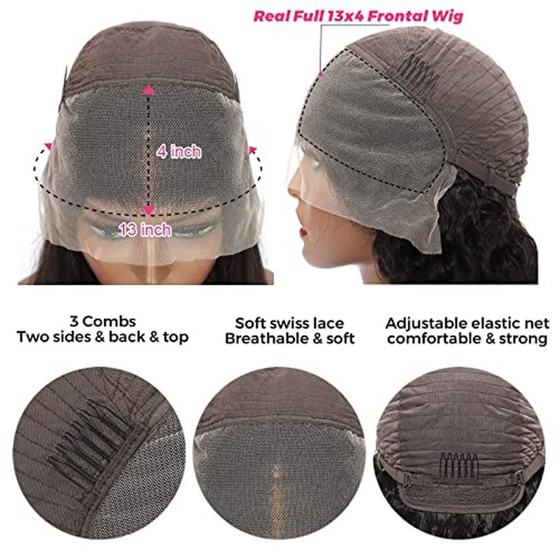 Miss Flower Real Pre Bleached Upgraded Tiny Knots 250 Density 22Inch Water Wave Lace Front Wigs Human Hair Full Large Lace Space 13x4 Ultra-thin Invisible HD Frontal Wigs Human Hair For Black Women