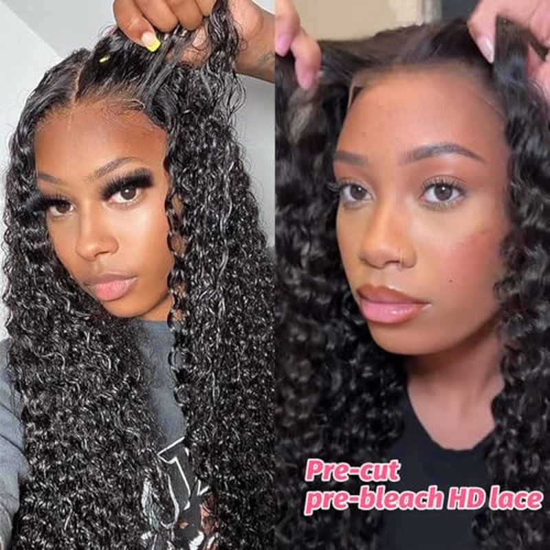 ALLRUN Wear and Go 4x4 Water Wave Closure Wig Human Hair 20 Inch Curly Wig for Black Women Glueless HD Lace Pre-Cut Pre-Plucked Bleached 180% Density