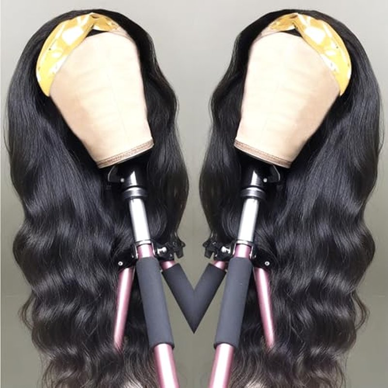 24 Inch Headband Wig Human Hair Body Wave Headband Half Wigs Human Hair 10A Brazilian Glueless Human Hair Wigs None Lace Front Wigs Wear and Go Wigs for Black Women 150% Density Wigs Natural Color