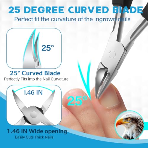 Heavy Duty Toenail Clippers Set for Seniors Thick Toenails, 7-in-1 Nail Clippers with Catcher, Professional Long Handle Ingrown Toenail Clippers for Men, Fingernail Manicure Pedicure Kit