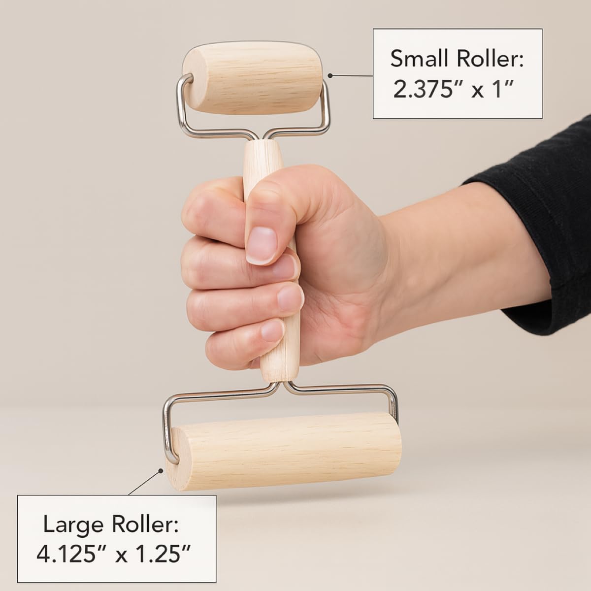 Mrs. Anderson’s Baking Double Dough Roller, Includes 4.125 and 2.375-Inch Wide Cylinders, Rubberwood