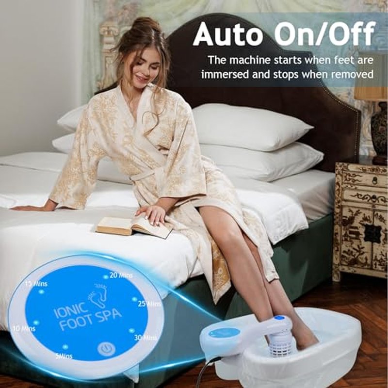 Ionic Foot Bath Detox Machine 3.0, Ionic Foot Spa for Home Detox with an Auto Start-Stop Control Unit, 2 Powerful Arrays, Foot Soaking Tub & 80 Liners