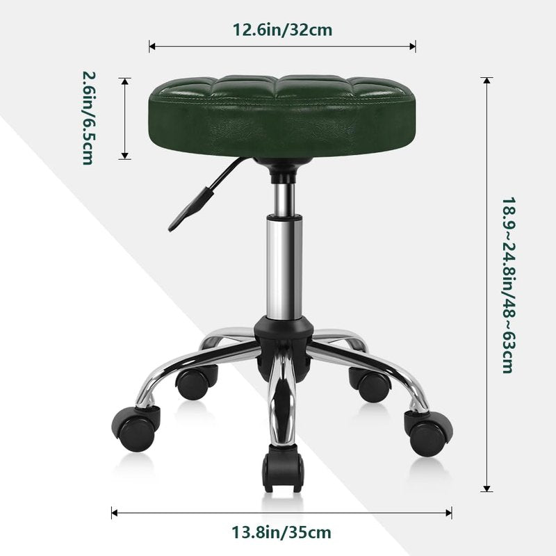 BFTOU Classic Swivel Stool with Wheel for Salon Work Home SPA Shop Height-Adjustable and Cost-Effective Rolling Stool Chair Small (Green)