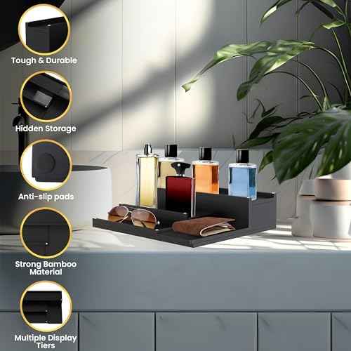 Cologne Organizer for Men - 3-Tier Solid Wood Cologne Stand with Hidden Compartments, Multi-Purpose Perfume Organizer and Display Shelf for Organizing Accessories, Ideal Gift for Men