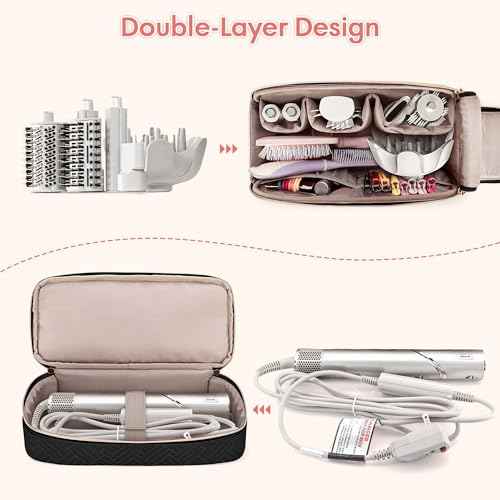 Teamoy Travel Carrying Case Compatible with Shark Flexstyle, Double-Layer Storage Bag for Shark Hyperair, Portable Travel Organizer for Dyson Airwrap Styler and Attachments, Black Quilted