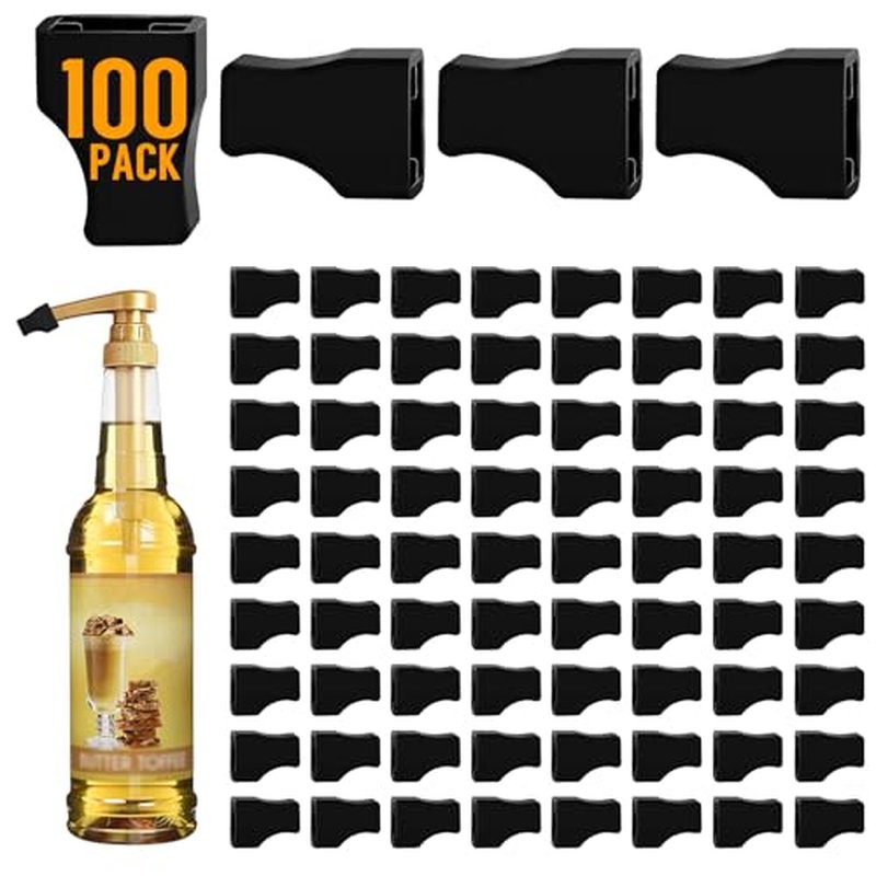 100 Pack Coffee Syrup Pump Tip Covers Black Rubber Pourer Cap Syrup Cap for Syrup Pump Keep Syrup Sugar Condiments Olive Clean Preserved, Fit Pour Dispenser, Oil Liquor Bottle, Long Lotion Pumps
