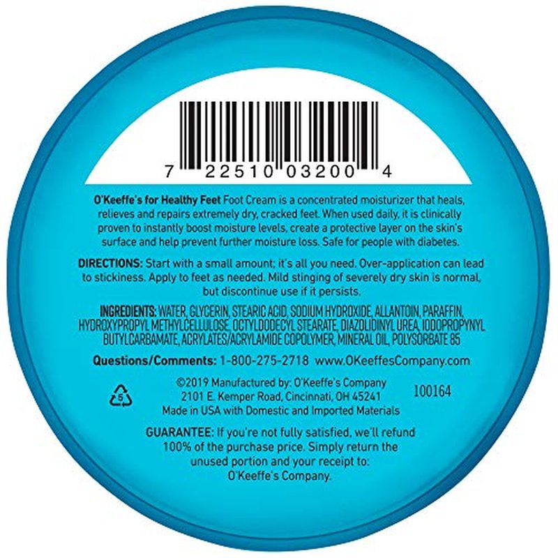 O'Keeffe's K0320001-8 Healthy Feet Foot Cream in Jar (8 Pack), 3.2 oz
