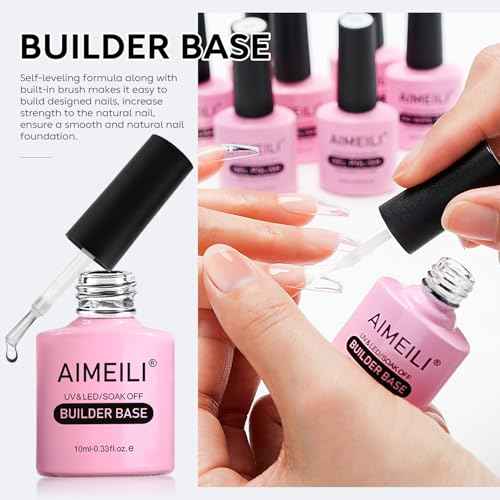 AIMEILI Builder Base Clear Sheer Color Gel, Hema Free, Cruelty Free, Vegan, No Need Slip Solution, Soak Off Gel Nail Polish 6pcs X 10ml - Kit Set 36