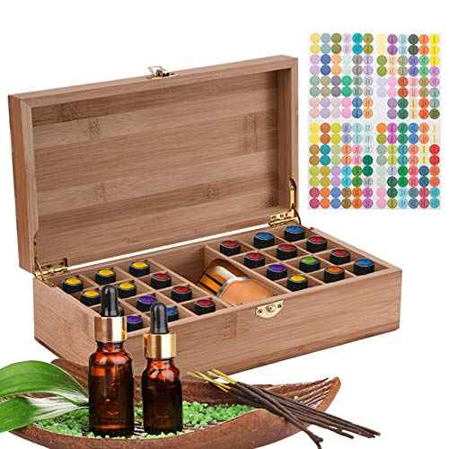 VolksRose Essential Oil Box Organizer, Premium Multi-Tray Essential Oils Storage Container Holds 25 Bottles, Natural Bamboo Aromatherapy Holder Carrying Case (5mL - 20mL)&100ml