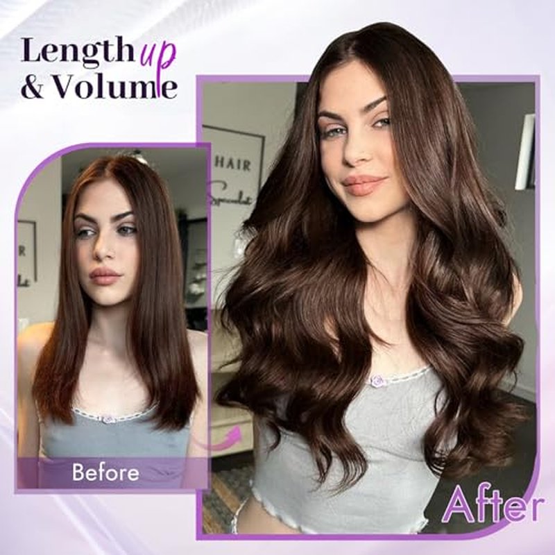 Clip in Extensions Real Human Hair Dark Brown Remy Lace Weft 18 Inch 7PCS 120g for Women