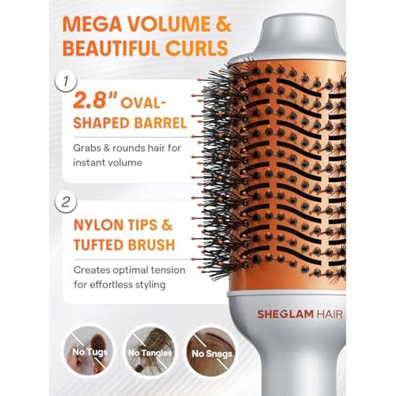 SHEGLAM 4-in-1 Hot Air Brush - Hair Dryer & Styler with 33000 RPM Motor, GLOSS PRO Coating for Shine, 3 Heat Settings, Tangle-Free Ionic Bristles for Frizz-Free Blowouts (US Plug)