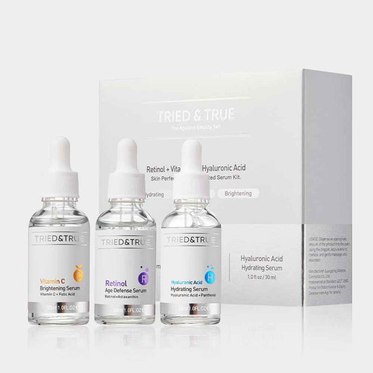 The Ageless Beauty Kit- Retinol Serum, Vitamin C Serum, and Hyaluronic Acid Serum- Skin brightening, anti-aging, skin perfecting kit- 3 Serum Set- TRIED & TRUE